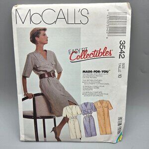McCalls 3542 Misses Easy Fit Dress Sewing Pattern Size 10 Adjustable Fit UNCUT